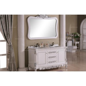 橡木爵士白雕刻卫浴柜 方形双人浴室柜 欧式落地浴室柜