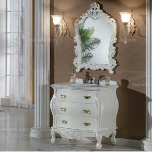 纯白实木浴室柜 现代方形浴室柜 落地式浴室柜